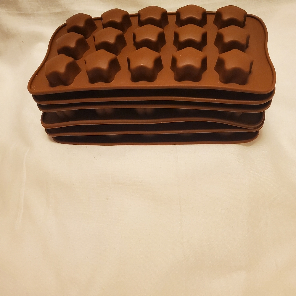 Lot of 6 Silicone Candy Chocolate Fondant Molds Star, Happy Face, Shell, Heart
